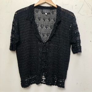 Black crocheted cardigan with short sleeves